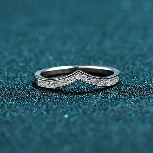 V-shaped Moissanite 925 Sterling Silver Curved Wedding Band